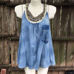 Double D Ranch Denim Blue Beaded Tank Top